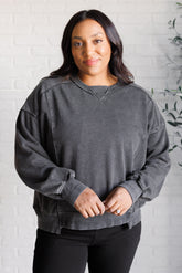 Quick Fix Mineral Wash Crew Neck Pullover in Black Rae Mode